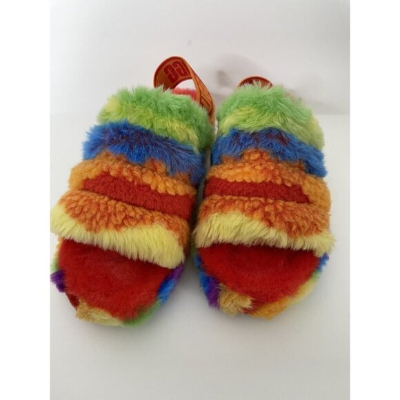 UGG Woman's Fluff Yeah Rainbow Stripe Cali Collage Slide Slippers EU 37 US 6 - Picture 5 of 7